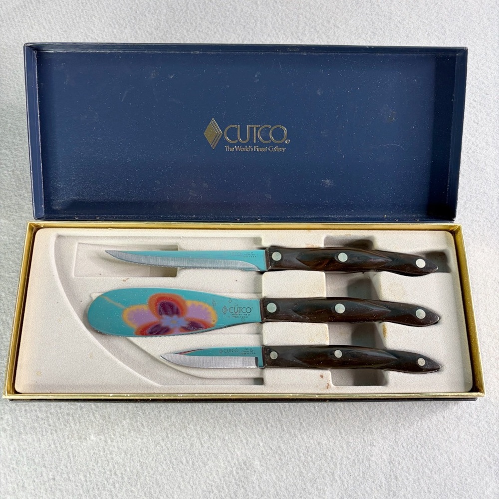 Cutco Snack Pack Gift Box 1721 Trimmer, 1720 Paring Knife 1768 Spatula Spreader
